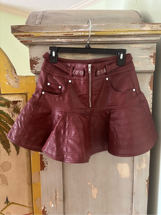 Pilcro Dresses & Skirts - Pilcro Burgundy Faux Leather Flared Mini Skirt